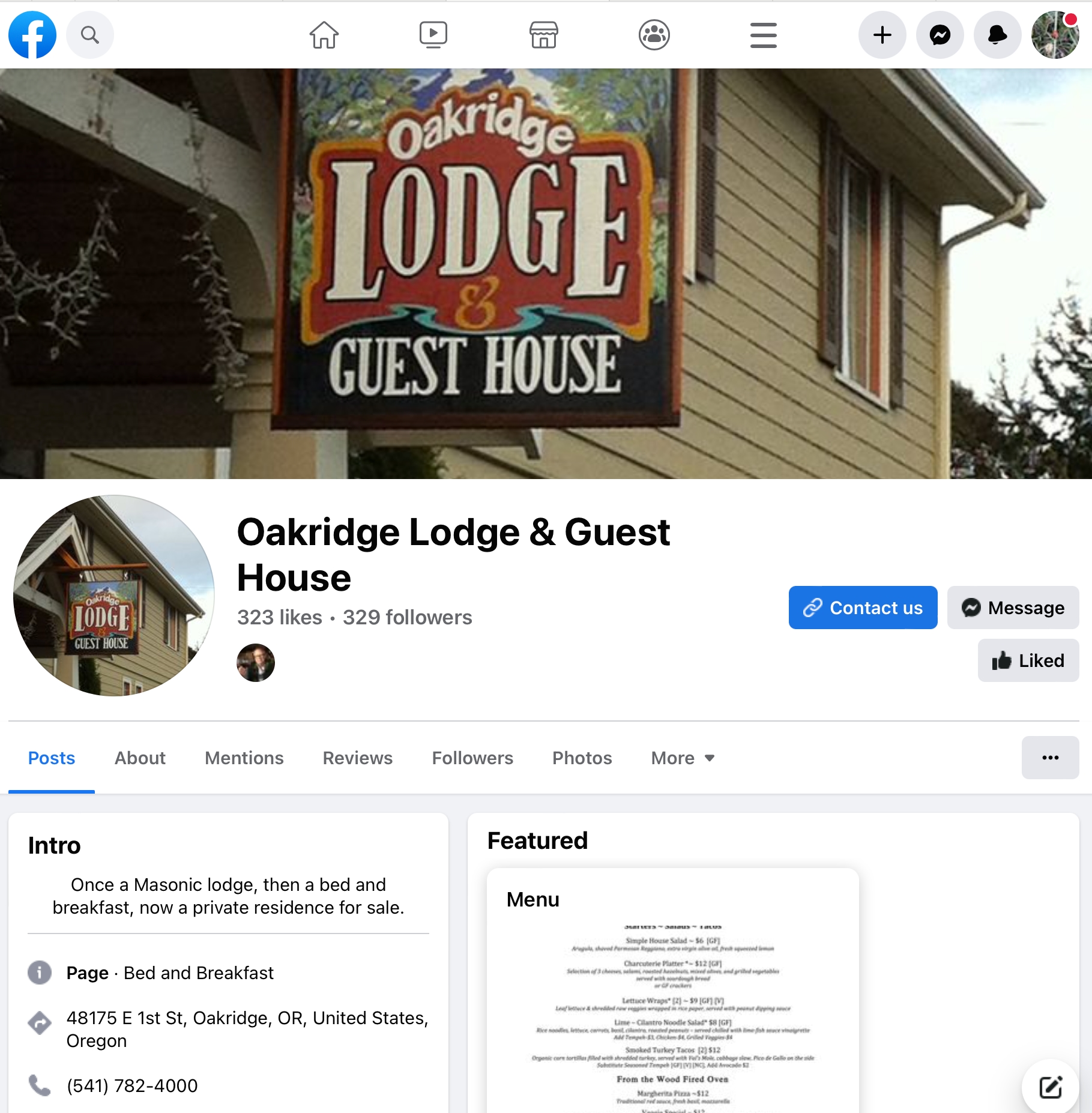 Oakridge Lodge Facebook Page